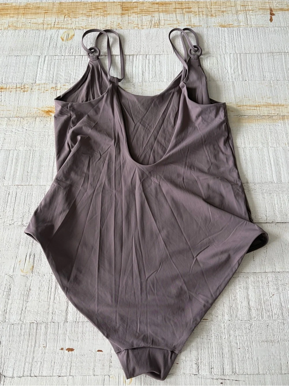 COS size 12 Mauve Grey One Piece Swimsuit Minimalist Ring Detail Double Strap